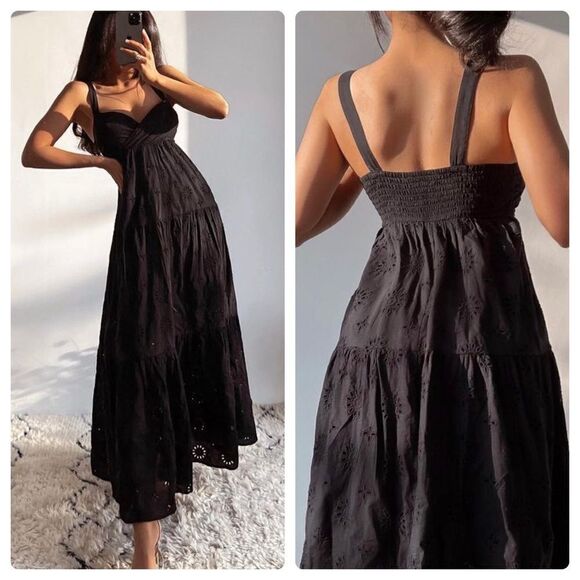 Zara Black Openwork Embroidered Dress New - Picture 1 of 5